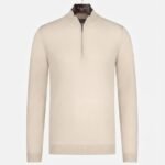 Riccamente Italiaanse Cashmere, Zijde, Merino trui halve rits Napoli Beige