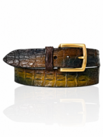 Special Edition Handpaint Croco riem, Gouden Gesp, Sicilian Bruin, Cognac, Blauw