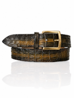Special Edition Handpaint Croco riem, Gouden Gesp, Baretto Bruin, Beige