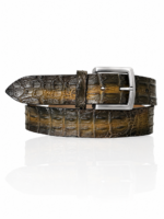 Special Edition Handpaint Croco riem, Zilveren Gesp, Baretto Bruin, Beige