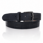 Premium Riccamente Croco leren riem, Gunmetal Gesp, Donkerblauw