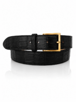 Riccamente Croco riem, Gouden gesp, Caviar Zwart, ook grote maten