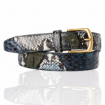 Riccamente Portofino Italiaanse Python riem, Gouden gesp, Blauw, Wit, Olijfgroen