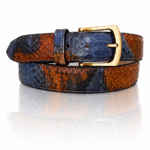 Riccamente Positano, Italiaanse Python riem, Gouden gesp, Blauw, Bruin