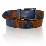 Riccamente Positano, Italiaanse Python riem, Gunmetal gesp, Blauw, Bruin