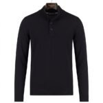 Riccamente Italiaanse Extra Fijn Merino trui met knopen Napoli Blauw