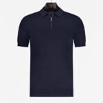 Mooie Riccamente Italiaanse Polo met halve rits Navy blauw
